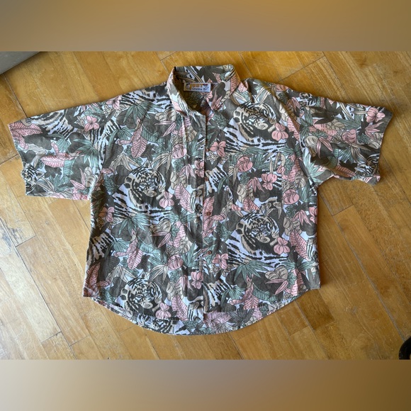 Tops - Just Cristina Floral and Tiger Print Shirt Vintage 90s  beach BoHo